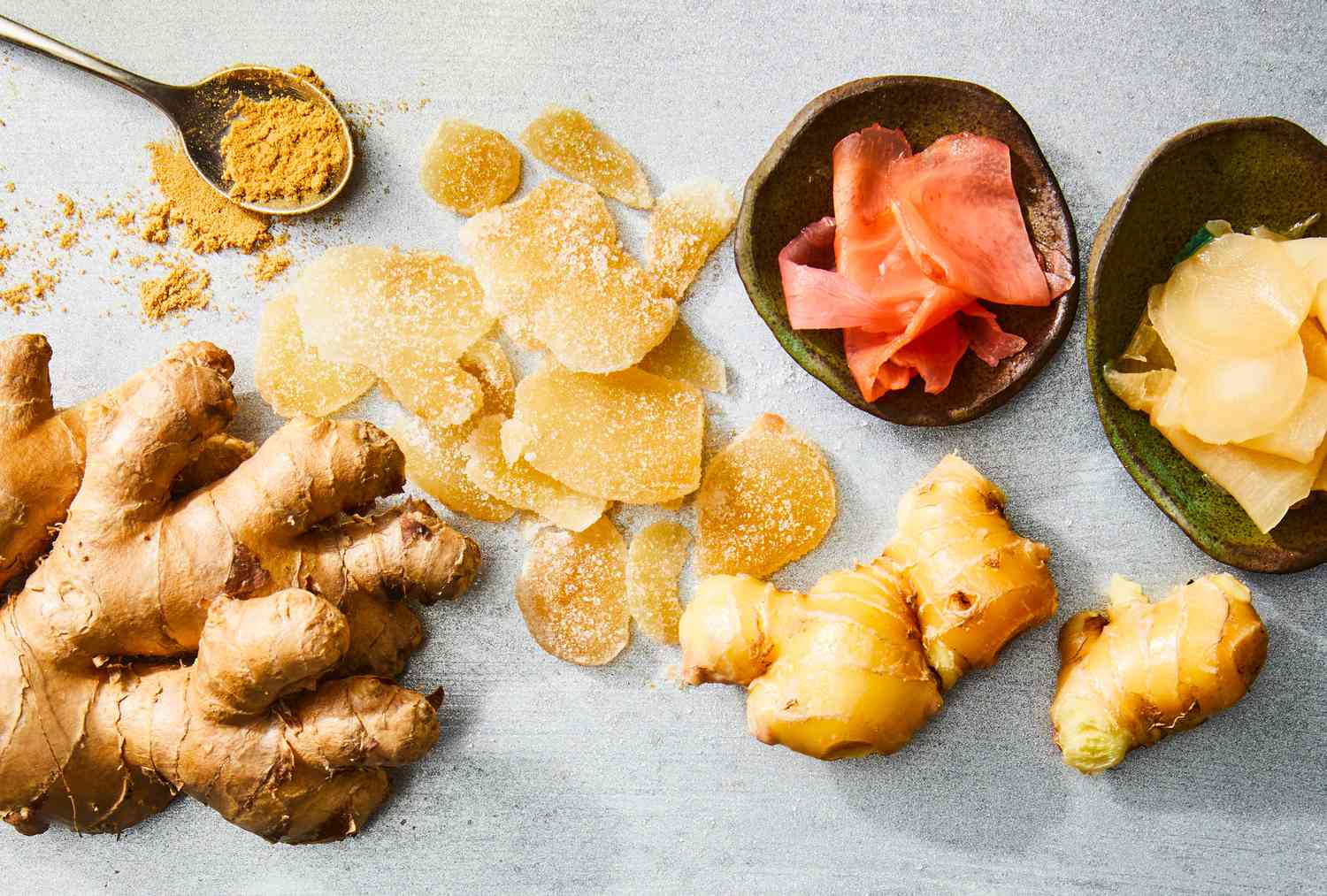 Fresh ginger root and powdered ginger